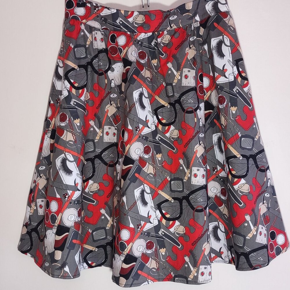 Retrolicious Retro Cosmetic Print A-Line Skirt Nostalgic Festival Skater Small - Picture 2 of 12